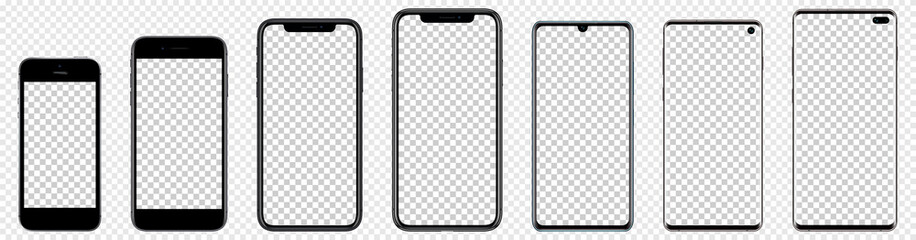 Wall Mural - Realistic mockups popular phones with blank screens for your design. Blank backgroud. Vector graphic EPS10