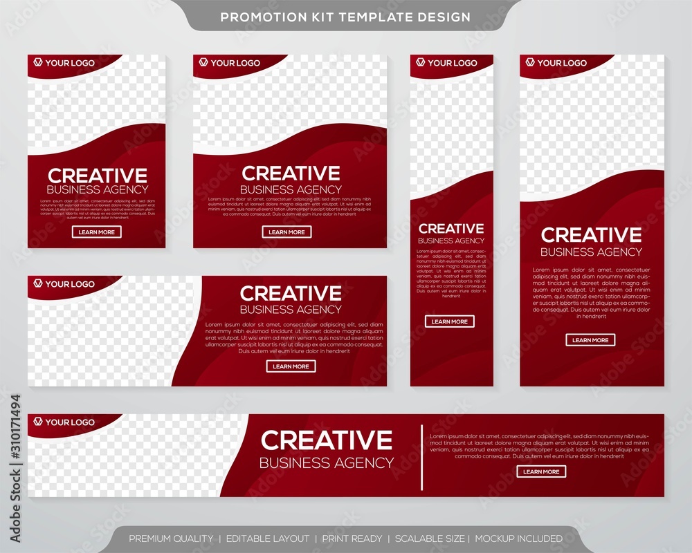 set of promotion kit template with simple layout and abstract style design