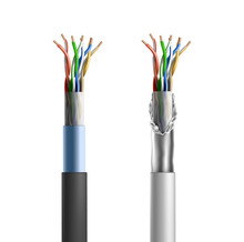 Electric Shielded Cable With Plastic And Foil Braid And Crossed Cooper Wires. Vector Set Of Realistic Twisted Fiber Optic Pair Cable With Insulation Isolated On White Background