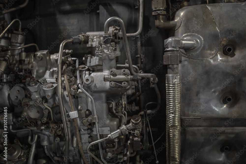 Mechanical innards of a jet engine seen up close Stock Photo | Adobe Stock