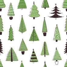 Christmas trees hand drawn vector seamless pattern