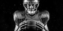 Composite Image Of Close-up Portrait Of Confident American Football Player Holding Ball