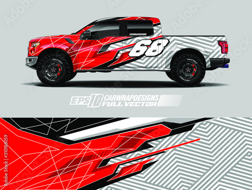 Pick up wrap design vector. Graphic abstract stripe racing background kit designs for wrap vehicle, race car, rally, adventure and livery. Full vector eps 10