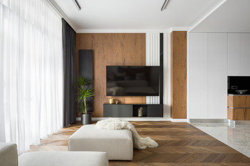 Wall Mural - living room with tv open to kitchen