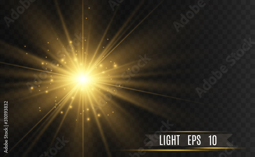 Fotomural Vector Gold Sparkles, magic, bright light effect on a transparent background