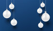 Winter horizontal blue background with white realistic baubles.