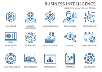 Wall Mural - Business Intelligence line icons set. Vector illustration. Editable stroke.