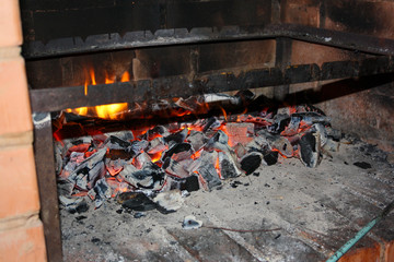 hot coals in the fireplace