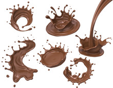 Set Of Chocolate Or Cocoa Splash Background Element, 3d Rendering.