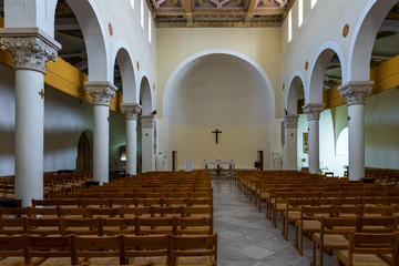 The interior of the Our Lady of the Ark of the Covenant Church in the Chechen village Abu Ghosh near Jerusalem in Israel