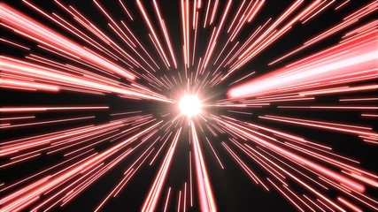 Wall Mural - Stars flying past at high speed, with a bright white light at the end. Red version. Seamlessly loopable animation.