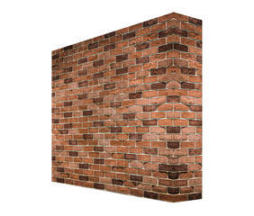 Brown brick wall perspective isolated on white background.