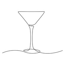 Cocktail Glass In Continuous Line Art Drawing Style. Minimalist Black Line Sketch On White Background. Vector Illustration