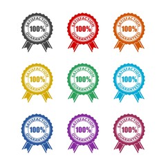 Sticker - 100% guaranteed, guarantee, satisfaction color set