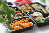 Fototapeta  - Lunch box. Takeaway, box diet with delivery. Appetizing nutritious dish in a balanced diet.