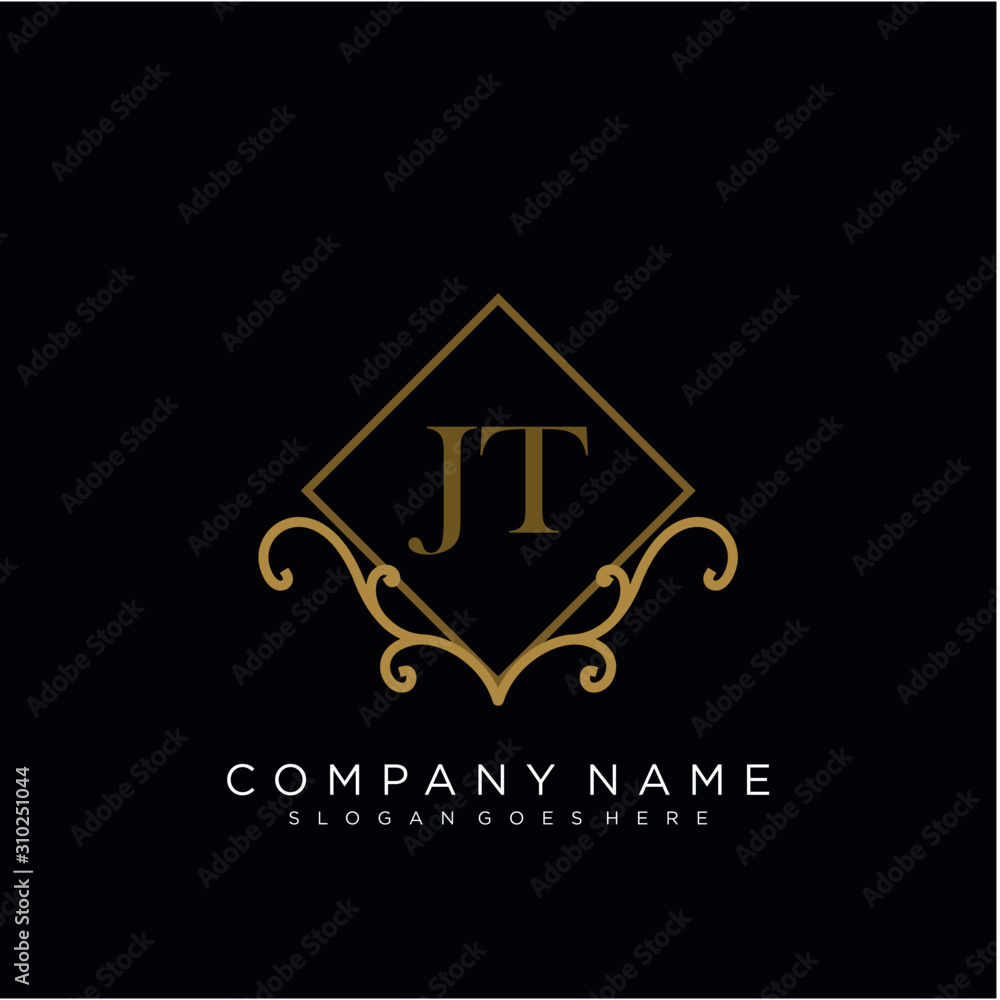 Initial letter JT logo luxury vector mark, gold color elegant classical ...