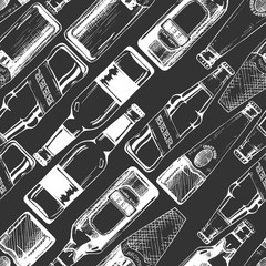 Poster - seamless pattern with different beer bottles.