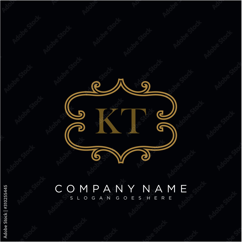 Initial letter KT logo luxury vector mark, gold color elegant classical ...