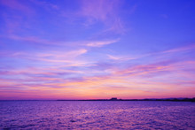 Colorful Sunset Over The Sea. Purple Sky.
