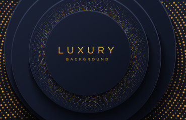 Wall Mural - Luxury elegant background with shiny gold dotted pattern isolated on black. Abstract realistic papercut background. Elegant Cover template