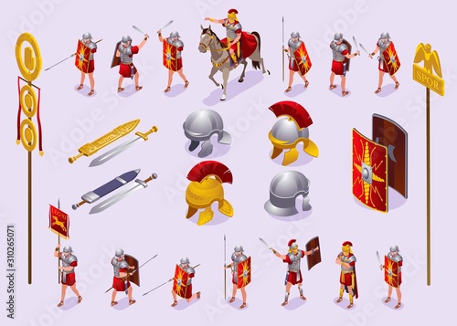 Fotografía Roman Legionaries Set isometric icons on isolated background