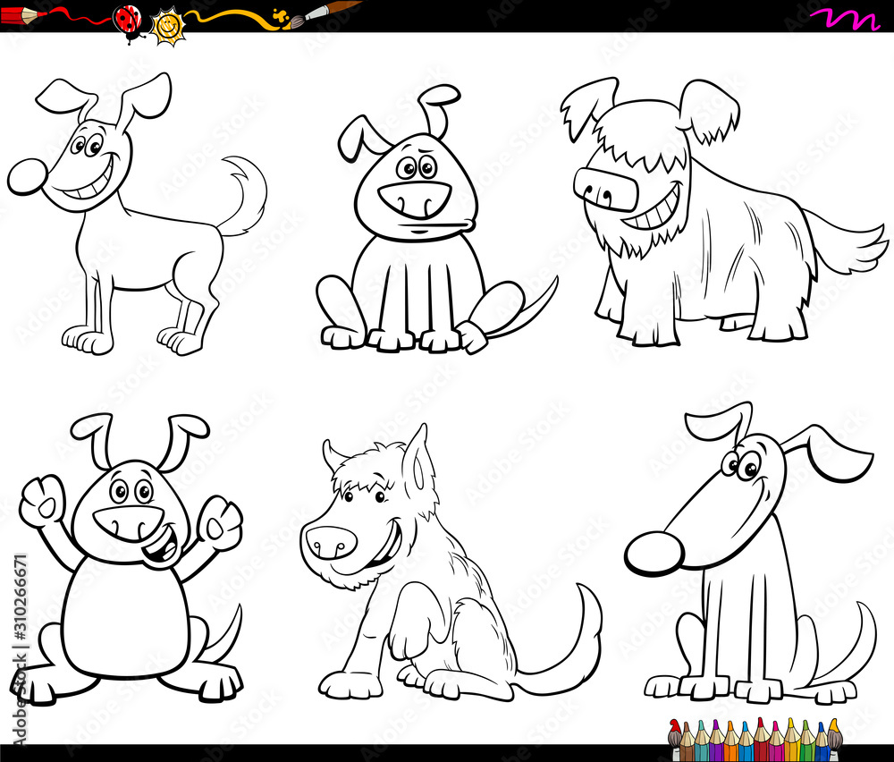 cartoon dogs and puppies coloring book page Stock Vector | Adobe Stock