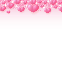 Wall Mural - happy valentines day banner decorated 3d pink hearts on pink background. vector illustration