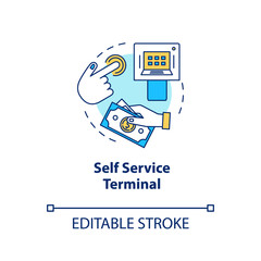 Wall Mural - Self Service Terminal concept icon. Customer-operated checkout idea thin line illustration. Payment system. Shopping checkout. Electronic transaction. Vector isolated outline drawing. Editable stroke