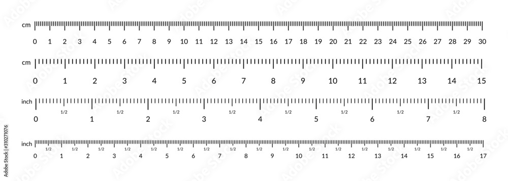 Cms Scale Inch cm metric ruler set. Vector centimeters and inches measuring scale ...