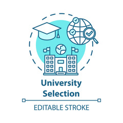 Wall Mural - University selection concept icon. Choose college. Higher education abroad. International distance learning idea thin line illustration. Vector isolated outline drawing. Editable stroke