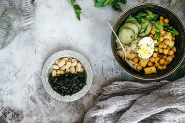 Wall Mural - Chickpea Curry over Rice with Cucumbers and Egg