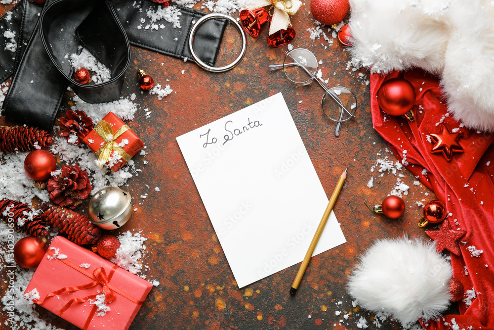 Empty letter to Santa Claus on color background