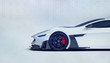 White futuristic sports car front side view (3D illustration) 