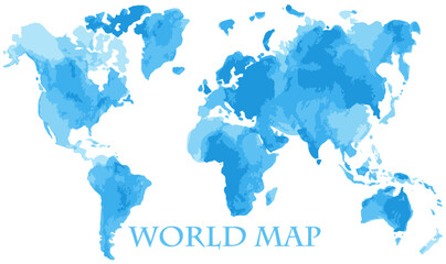 vector watercolor illustration of retro vintage world global map painted in blue ink