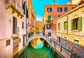 Wall Mural - Venice cityscape, buildings, water canal and bridge. Italy