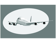 Airbus A380. Flying Airplane, Takeoff Airliner, Commercial Jet Aircraft, Airliner. Vector Illustration. Vector Template.