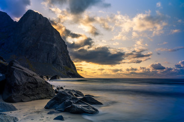 Sunset inKvalvika beach, Lofoten, Norway