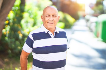 Wall Mural - senior handsome man smiling happy and confident. standing with smile on face at town street