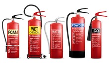 Realistic Fire Extinguisher Set, Vector Isolated Illustration