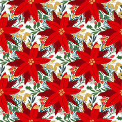 Wall Mural - Poinsettias seamless pattern, texture fill, winter floral background.