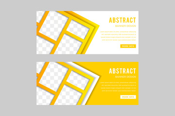 Set of yellow banner, horizontal business banner templates. Vector corporate identity, headline website design, modern banner design. Abstract technology background layout, mosaic space for photo