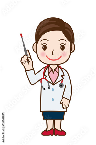指示棒を持った笑顔の女性医師のイラスト レクチャーのポーズ 女医 全身 Illustration Of Doctor Stock Vector Adobe Stock