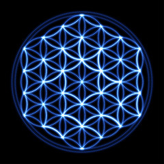 Wall Mural - Flower of life, sacred geometry illustration. Glowing vector.