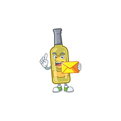 Poster - Cheerful champagne yellow bottle mascot cartoon with envelope