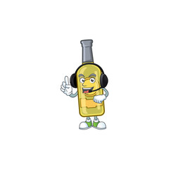 Sticker - Champagne yellow bottle cute cartoon character design with headphone