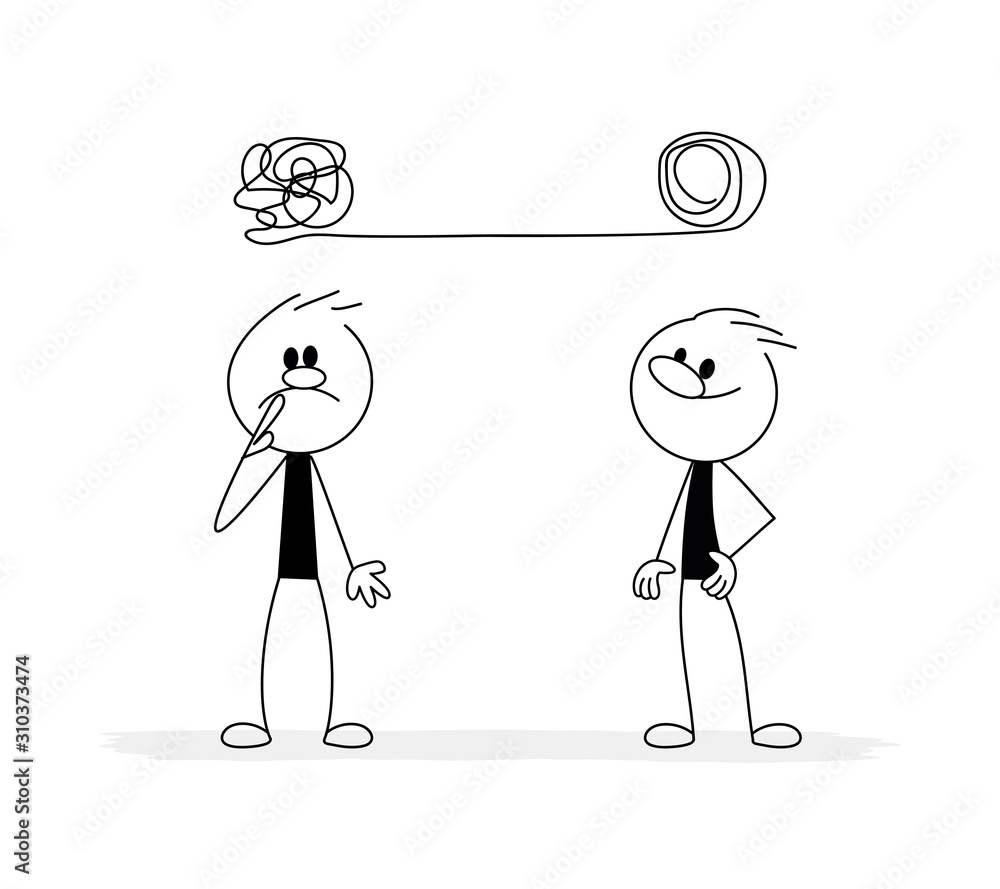 Doodle stick figure: tangle tangled and unraveled, metaphor, business ...