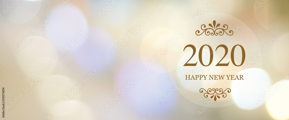 Happy New Year 2020 on blur abstract bokeh background with copy space for text, new year greeting card, banner - obrazy, fototapety, plakaty 