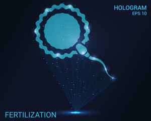 Wall Mural - Hologram fertilization. A holographic projection of the sperm and the egg. Flickering energy flux of particles. Scientific medicine design.