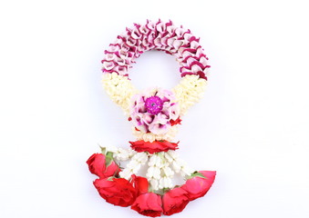 Thai garland colorful flower on white background