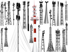 Group Of Twenty Three Antenna Towers On White